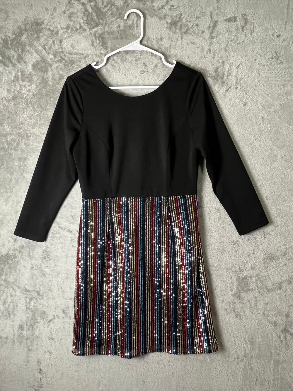 Hutch‎ Sequin Stripe Party Cocktail Mini Dress Black 3/4 Sleeve Women's Size 6